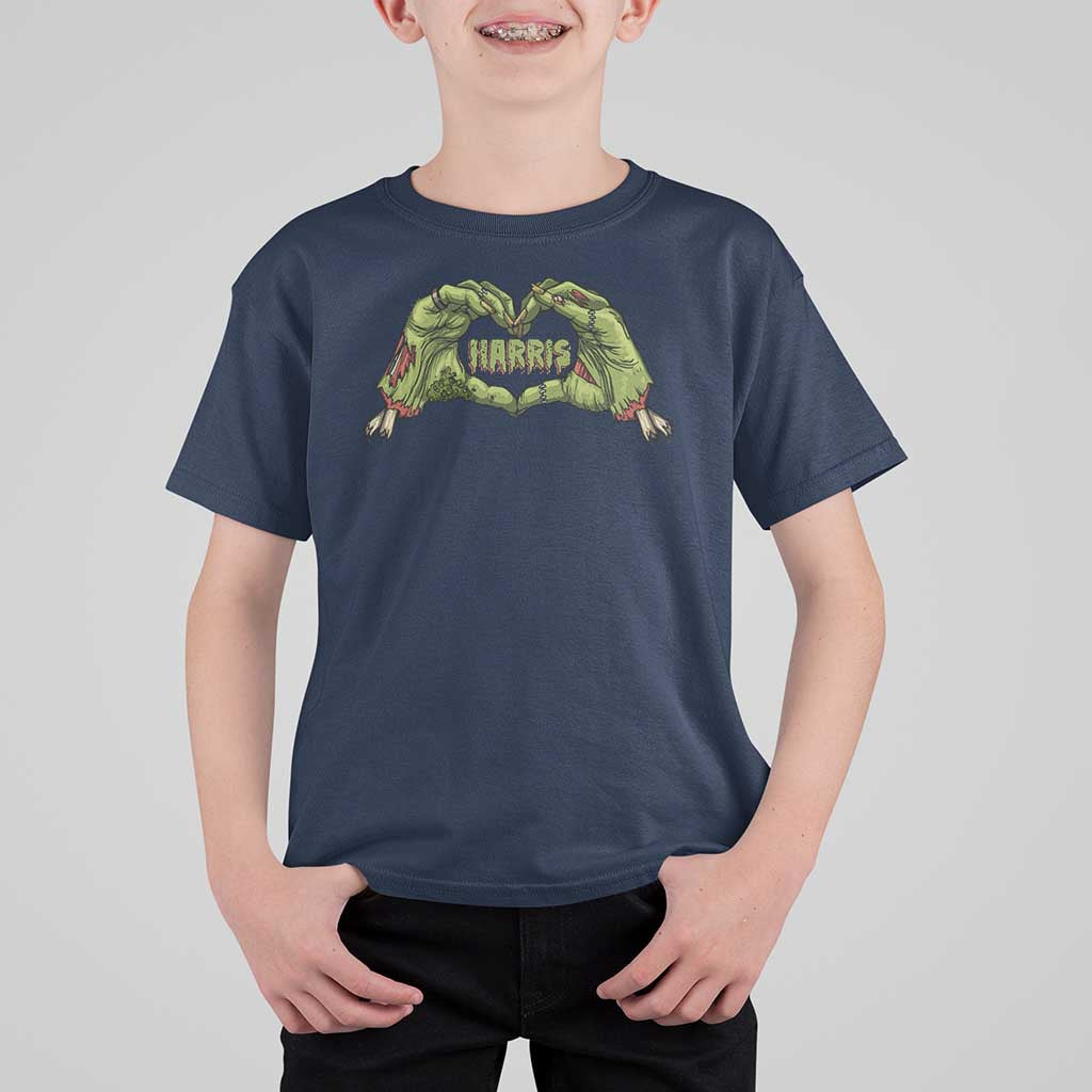 Funny Harris Halloween T Shirt For Kid Harris Heart Green Zombie Hand Election 2024 Costume - Wonder Print Shop