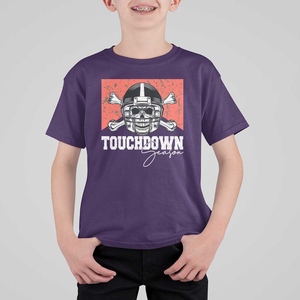 Funny American Football T Shirt For Kid Touchdown Season Cowboy Skull Football Player Helmet - Wonder Print Shop