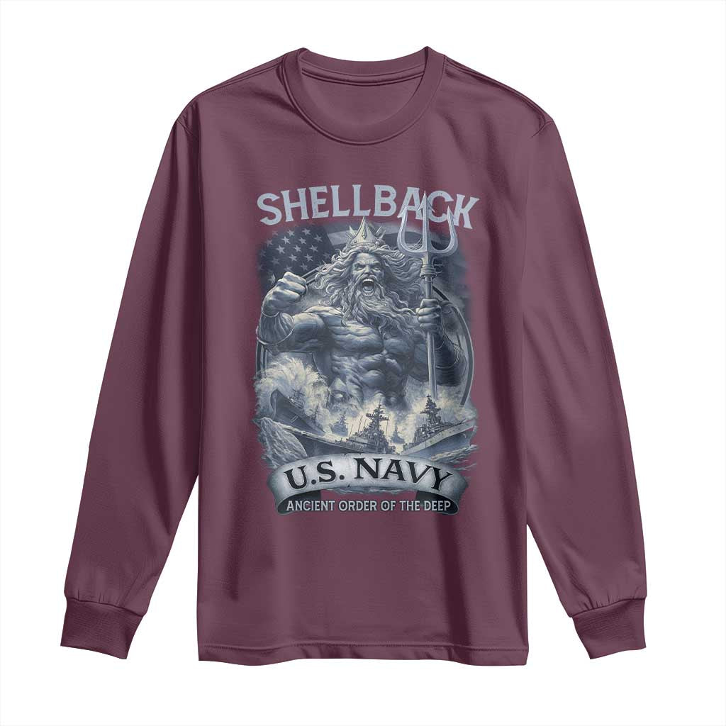 Navy Veteran Long Sleeve Shirt King Neptune Shellback Ancient Order Of The Deep - Wonder Print Shop