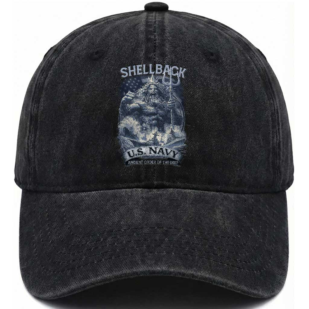 Navy Veteran Washed Cotton Baseball Cap King Neptune Shellback Ancient Order Of The Deep