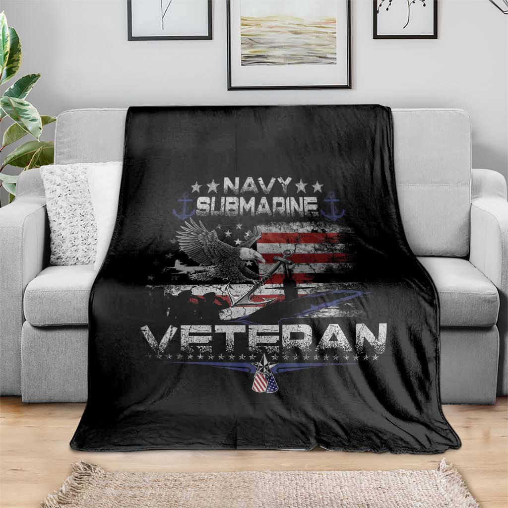 Navy Submarine Veteran Throw Blanket Military Patriotic Vintage American Flag