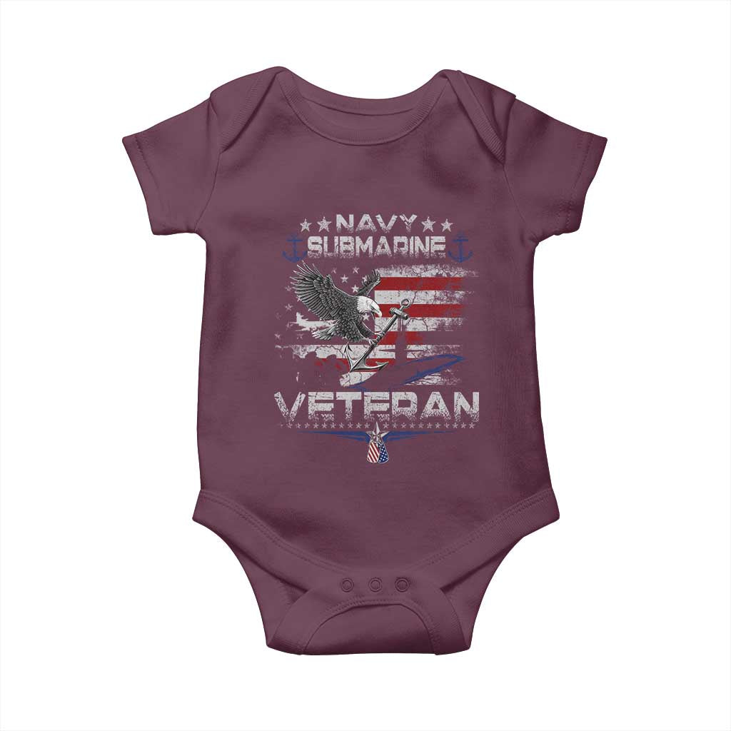 Navy Submarine Veteran Baby Onesie Military Patriotic Vintage American Flag