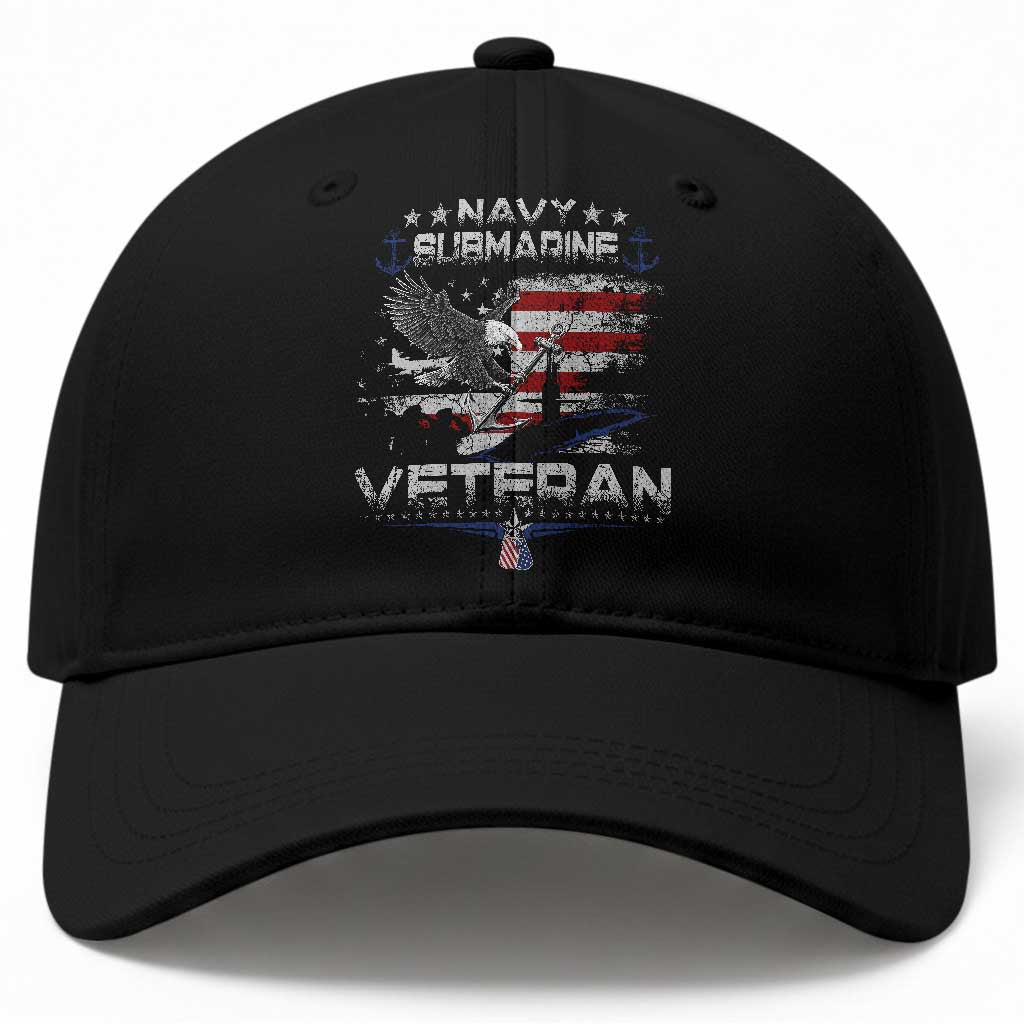 Navy Submarine Veteran Baseball Cap Military Patriotic Vintage American Flag
