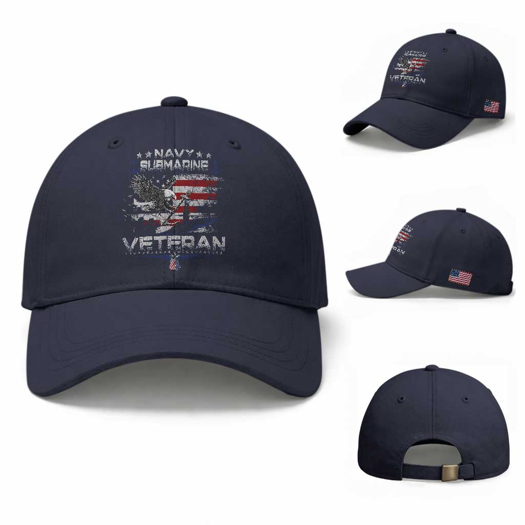 Navy Submarine Veteran Baseball Cap Military Patriotic Vintage American Flag