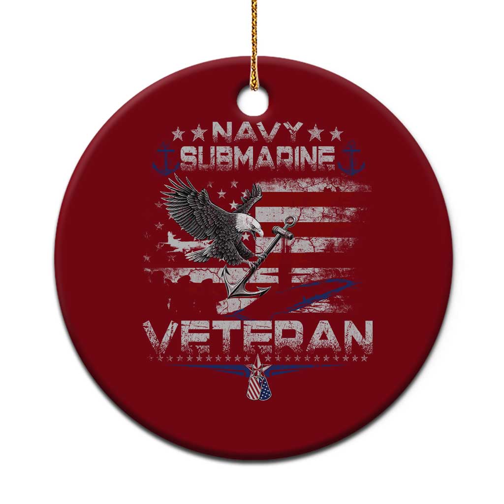 Navy Submarine Veteran Ceramic Ornament Military Patriotic Vintage American Flag