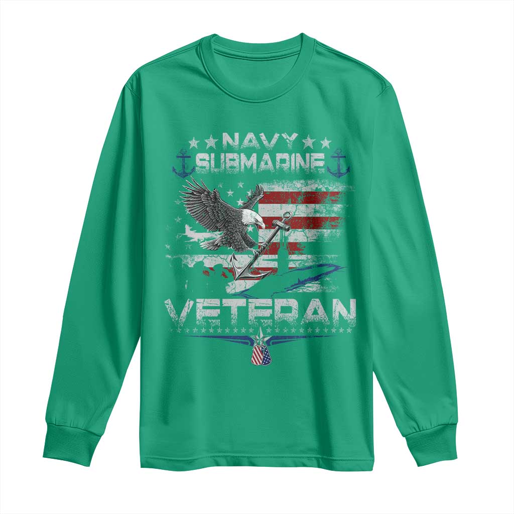 Navy Submarine Veteran Long Sleeve Shirt Military Patriotic Vintage American Flag