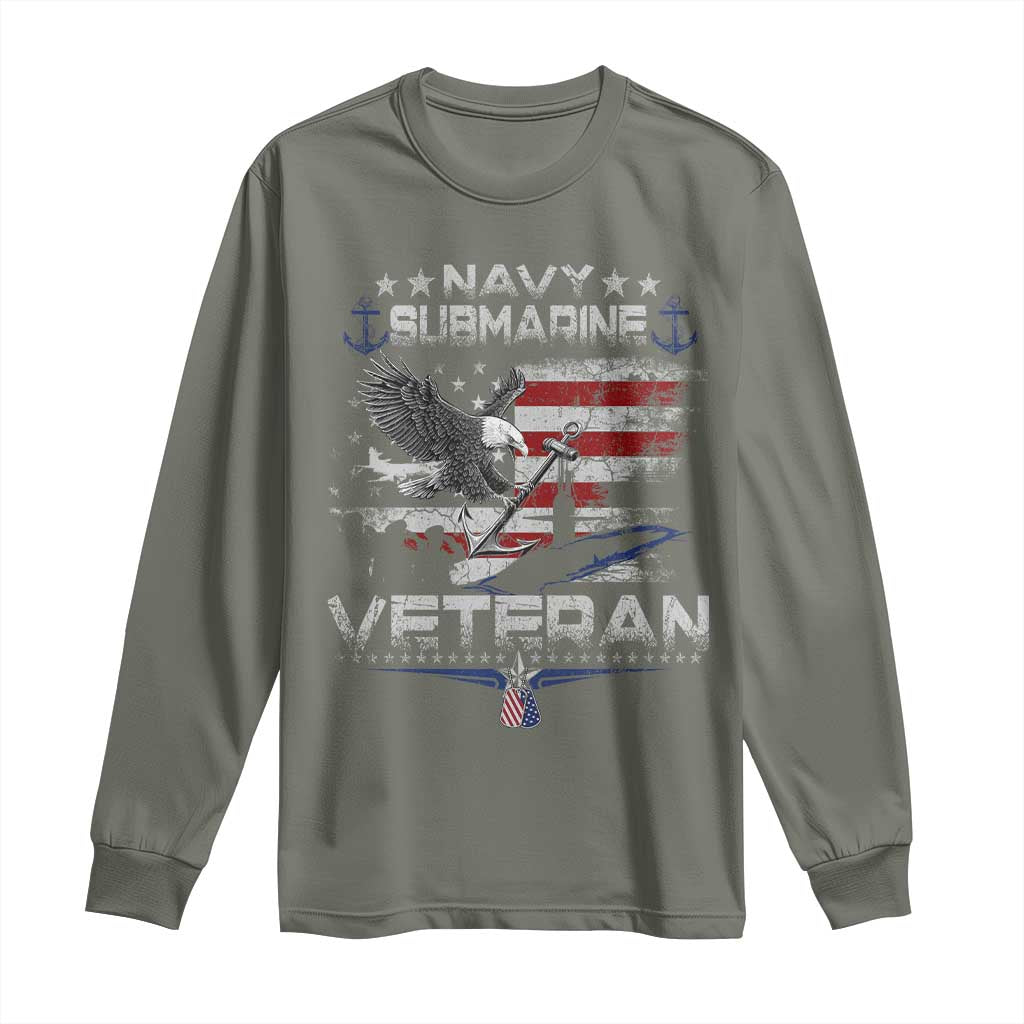 Navy Submarine Veteran Long Sleeve Shirt Military Patriotic Vintage American Flag