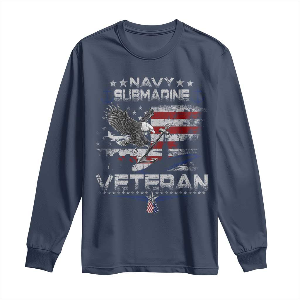 Navy Submarine Veteran Long Sleeve Shirt Military Patriotic Vintage American Flag