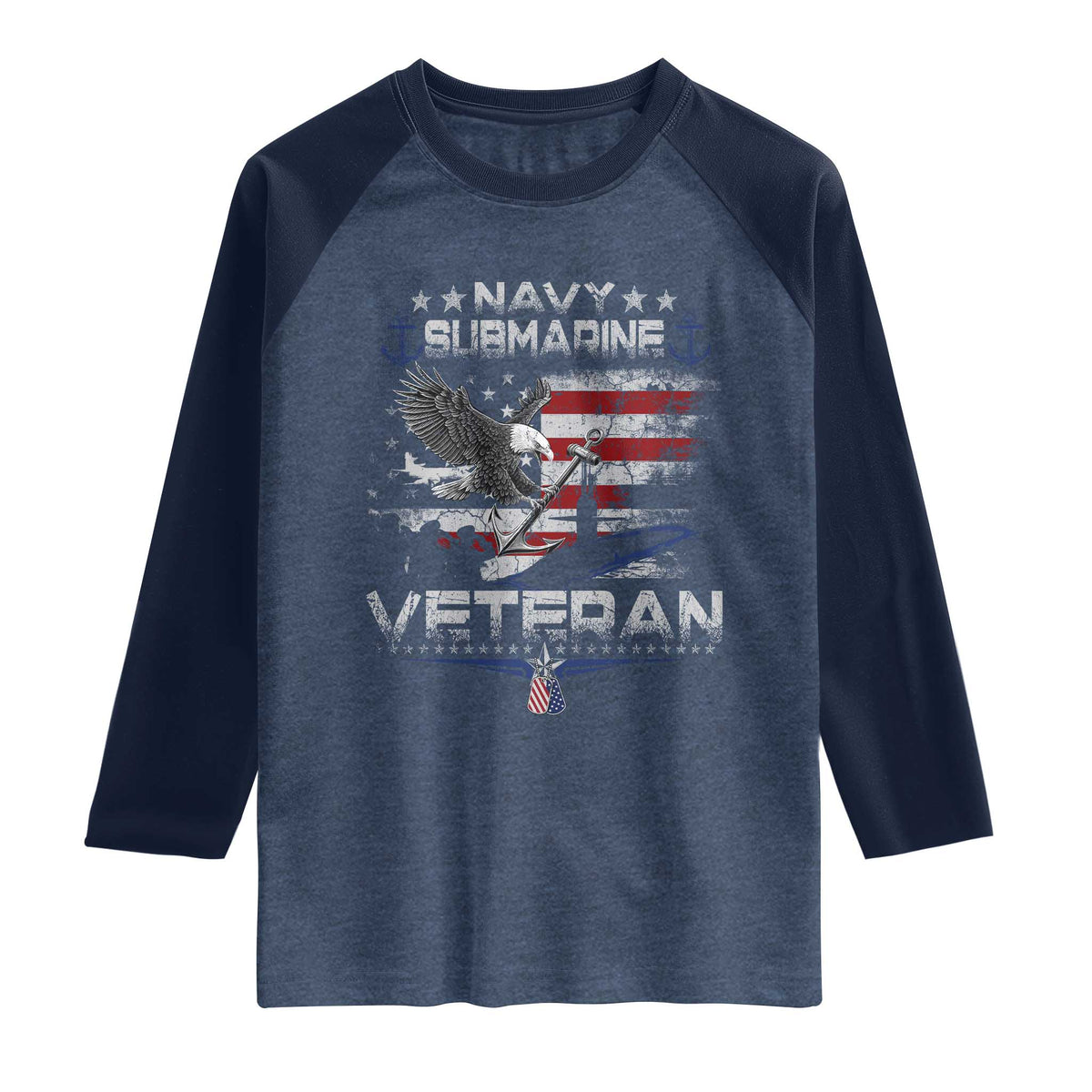 Navy Submarine Veteran Raglan Shirt Military Patriotic Vintage American Flag