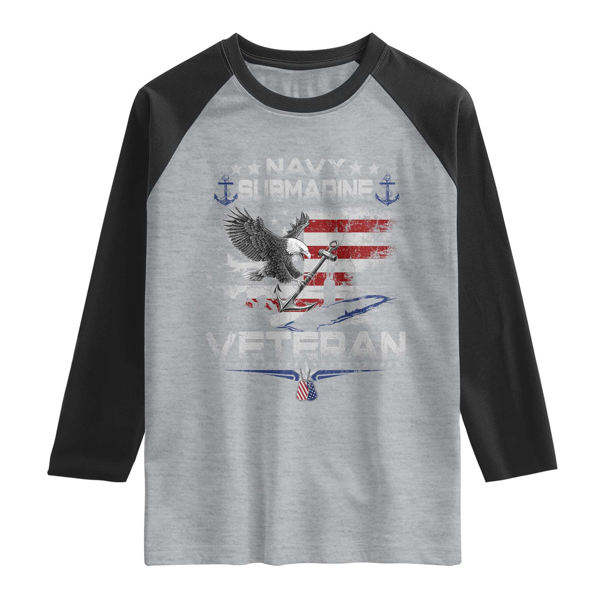 Navy Submarine Veteran Raglan Shirt Military Patriotic Vintage American Flag