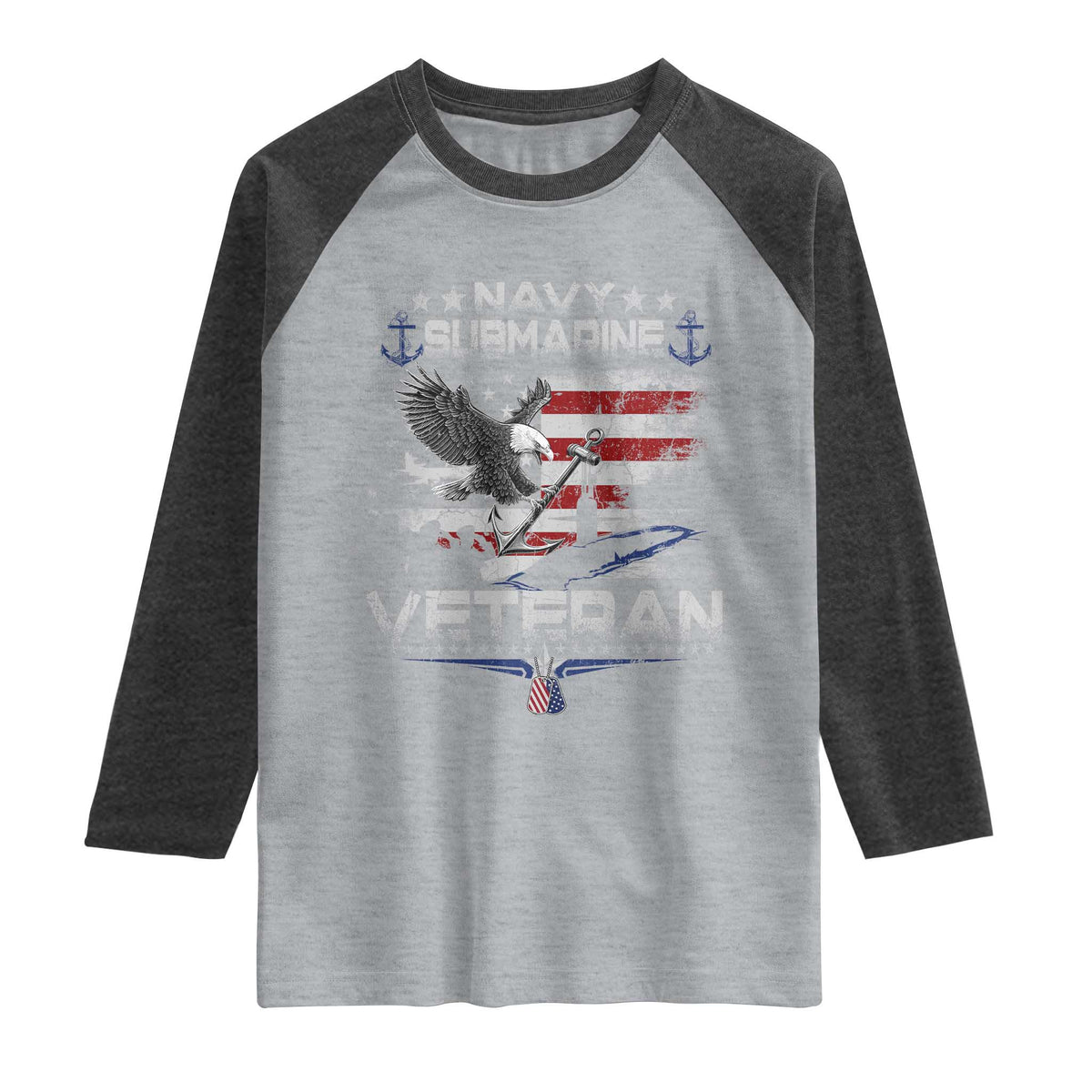 Navy Submarine Veteran Raglan Shirt Military Patriotic Vintage American Flag