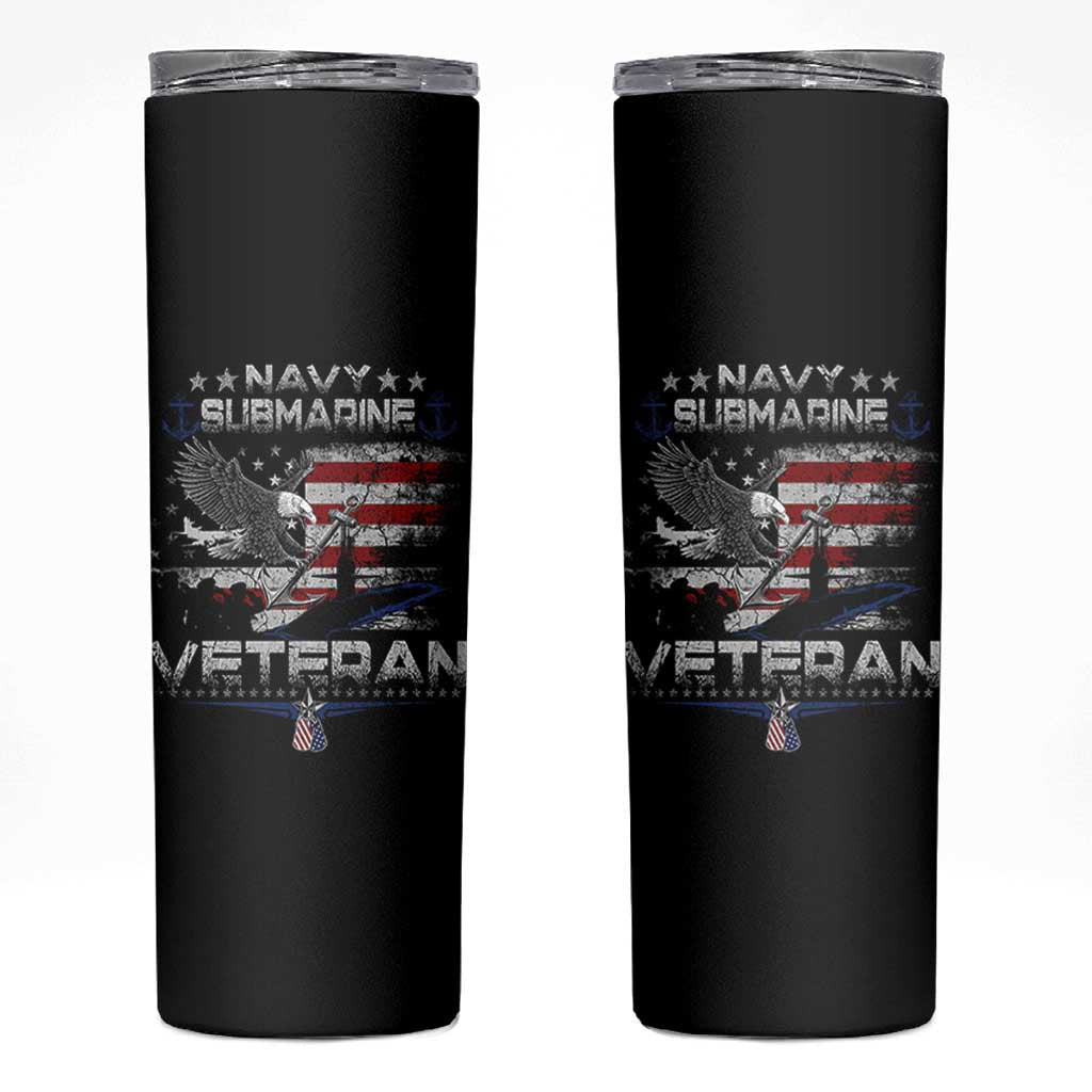 Navy Submarine Veteran Skinny Tumbler Military Patriotic Vintage American Flag