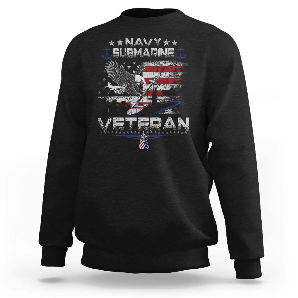 Navy Submarine Veteran Sweatshirt Military Patriotic Vintage American Flag
