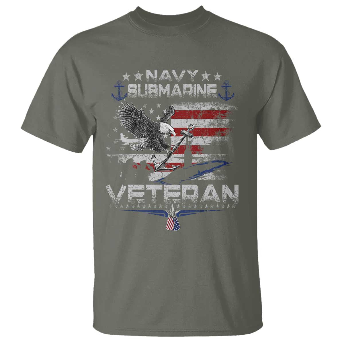 Navy Submarine Veteran T Shirt Military Patriotic Vintage American Flag