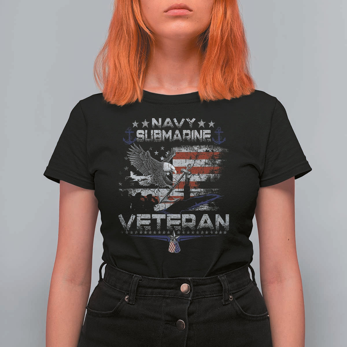 Navy Submarine Veteran T Shirt For Women Military Patriotic Vintage American Flag