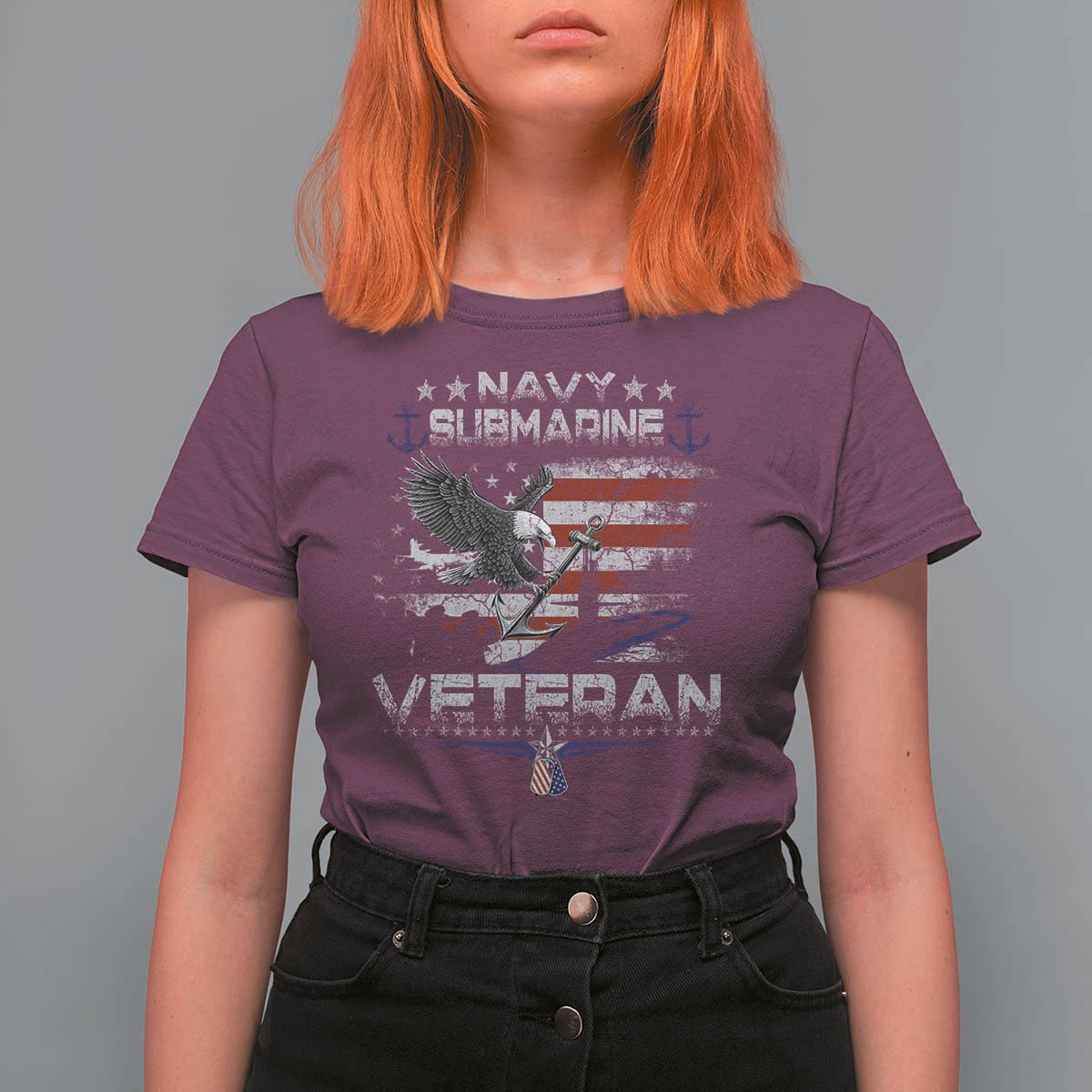 Navy Submarine Veteran T Shirt For Women Military Patriotic Vintage American Flag