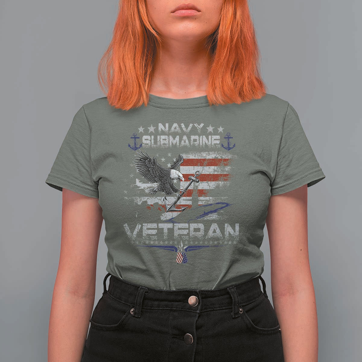 Navy Submarine Veteran T Shirt For Women Military Patriotic Vintage American Flag