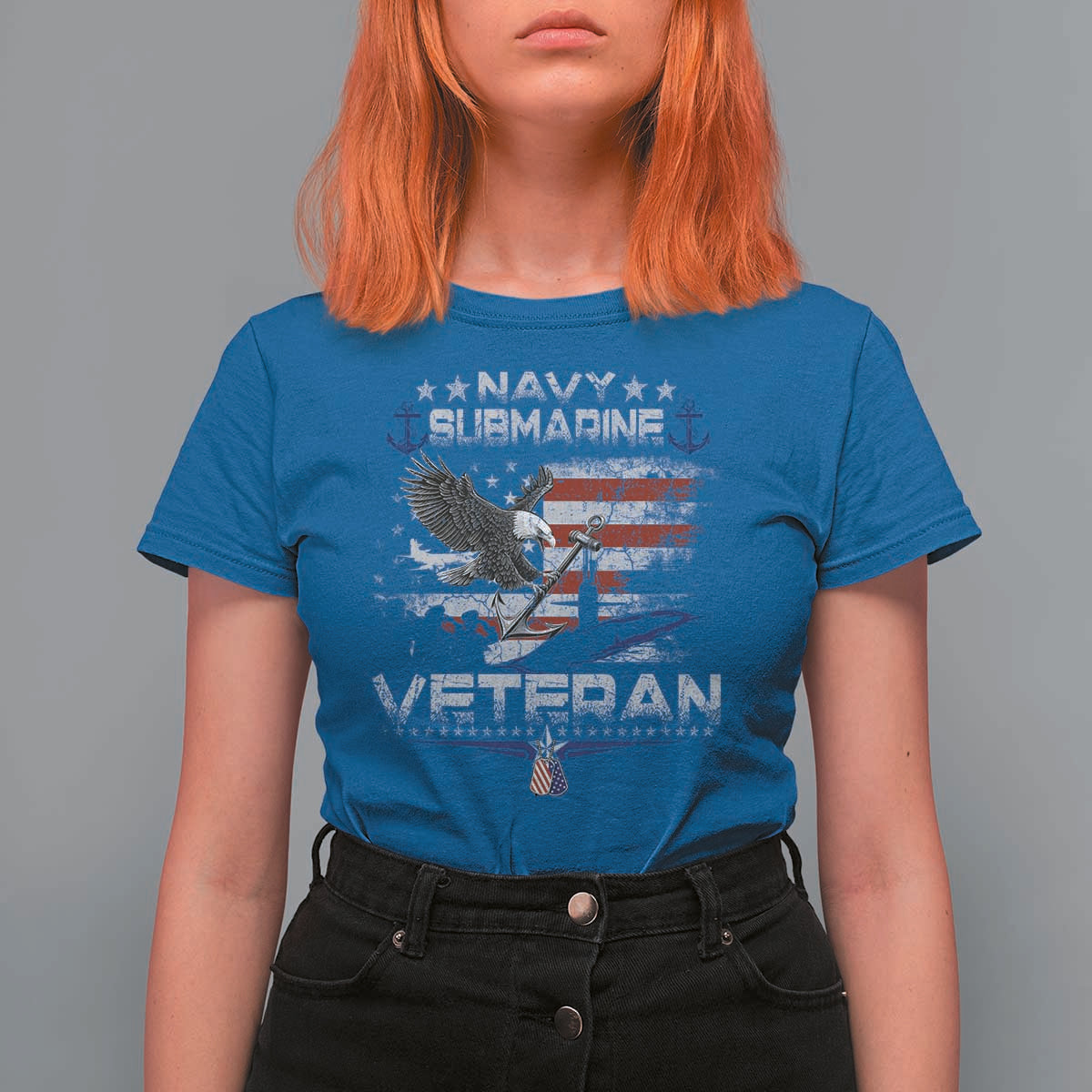 Navy Submarine Veteran T Shirt For Women Military Patriotic Vintage American Flag