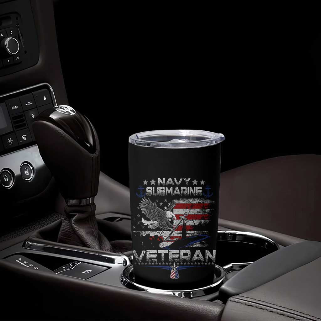 Navy Submarine Veteran Tumbler Cup Military Patriotic Vintage American Flag
