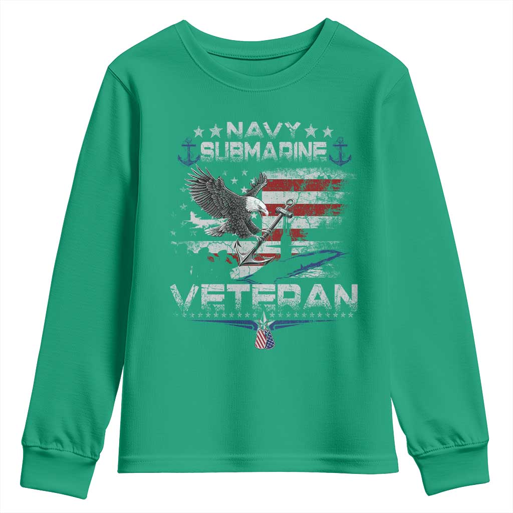 Navy Submarine Veteran Youth Sweatshirt Military Patriotic Vintage American Flag