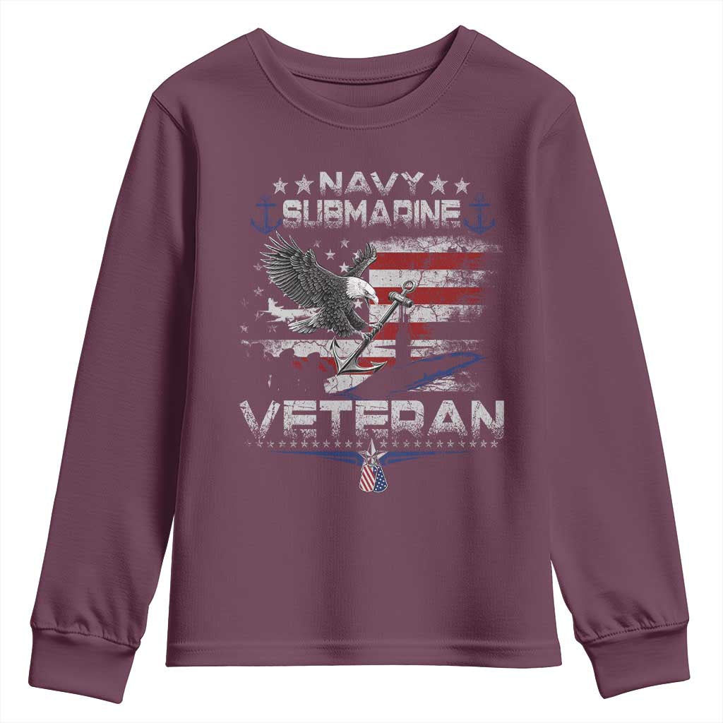 Navy Submarine Veteran Youth Sweatshirt Military Patriotic Vintage American Flag