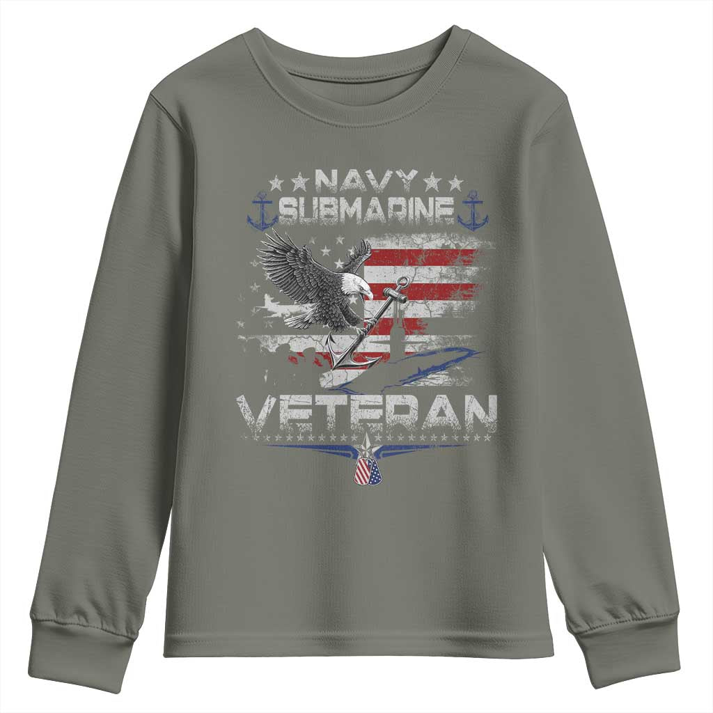 Navy Submarine Veteran Youth Sweatshirt Military Patriotic Vintage American Flag