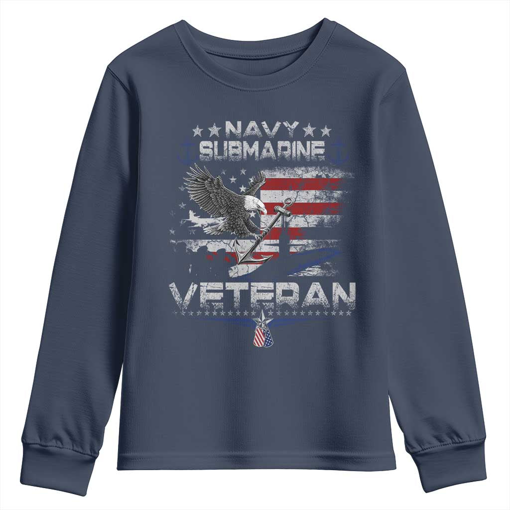 Navy Submarine Veteran Youth Sweatshirt Military Patriotic Vintage American Flag