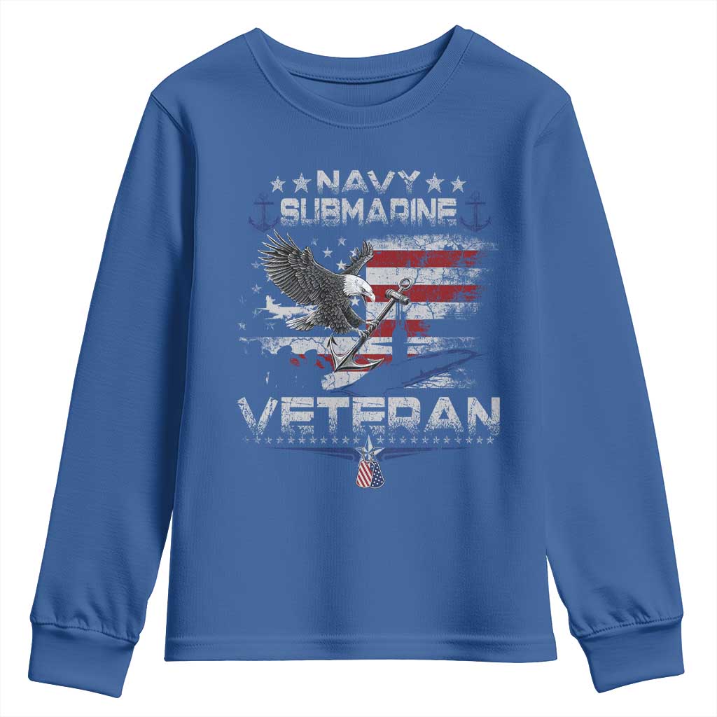 Navy Submarine Veteran Youth Sweatshirt Military Patriotic Vintage American Flag