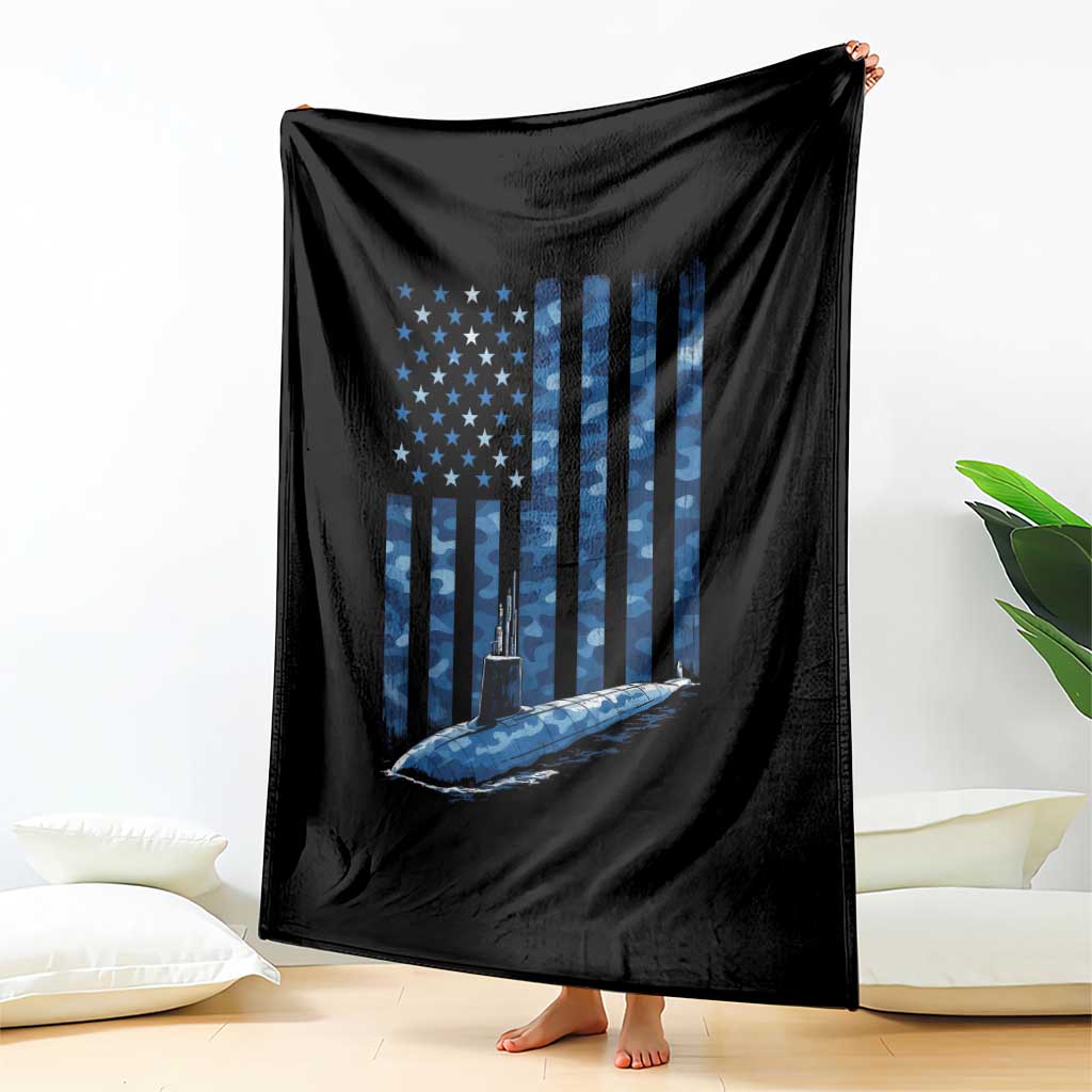 Patriotic Submarine Veteran Throw Blanket Submariner Vintage Camo American Flag - Wonder Print Shop