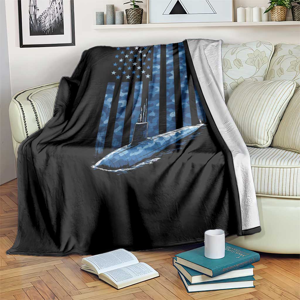 Patriotic Submarine Veteran Throw Blanket Submariner Vintage Camo American Flag - Wonder Print Shop