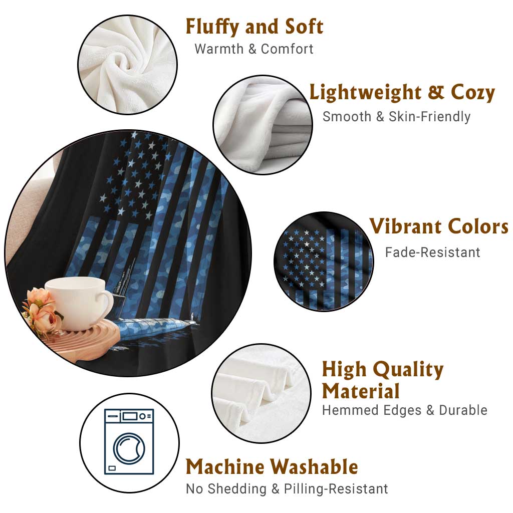 Patriotic Submarine Veteran Throw Blanket Submariner Vintage Camo American Flag - Wonder Print Shop