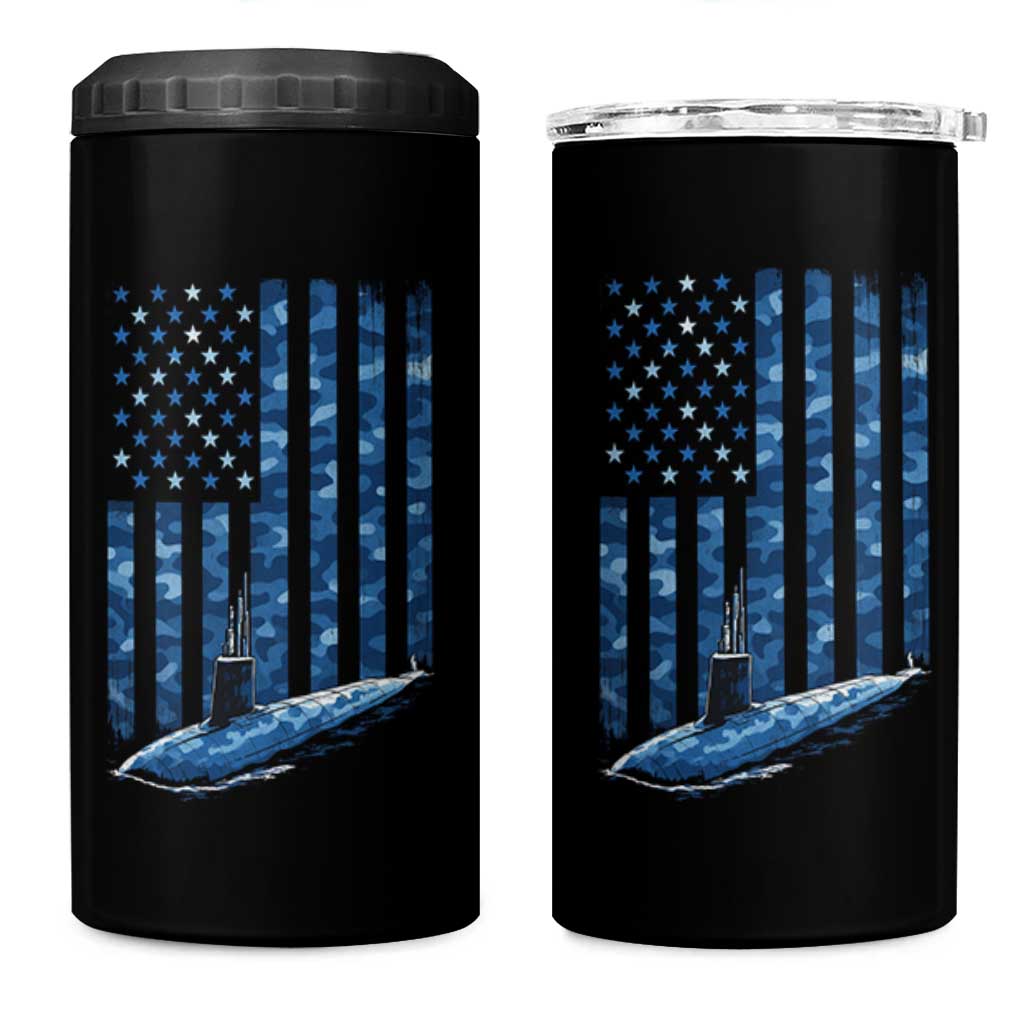Patriotic Submarine Veteran 4 in 1 Can Cooler Tumbler Submariner Vintage Camo American Flag - Wonder Print Shop