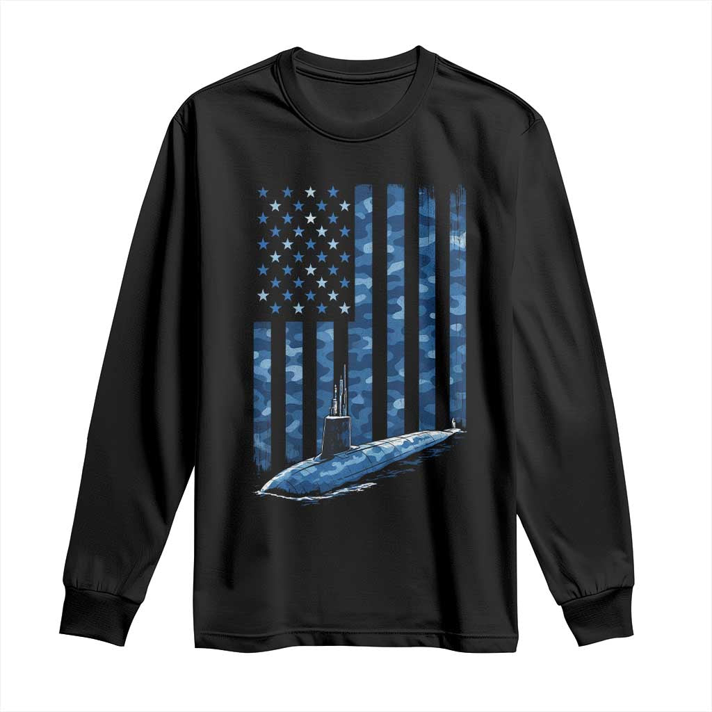 Patriotic Submarine Veteran Long Sleeve Shirt Submariner Vintage Camo American Flag - Wonder Print Shop