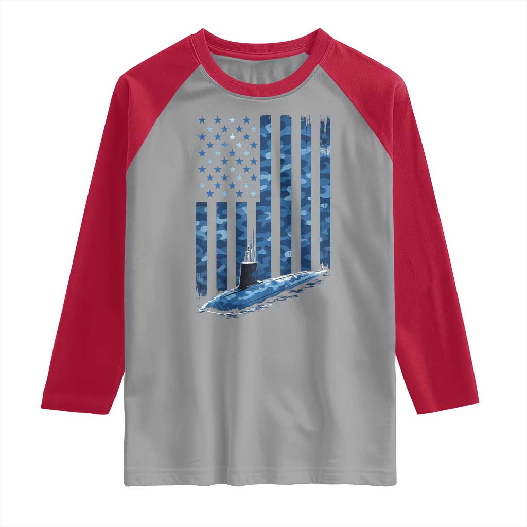 Patriotic Submarine Veteran Raglan Shirt Submariner Vintage Camo American Flag - Wonder Print Shop