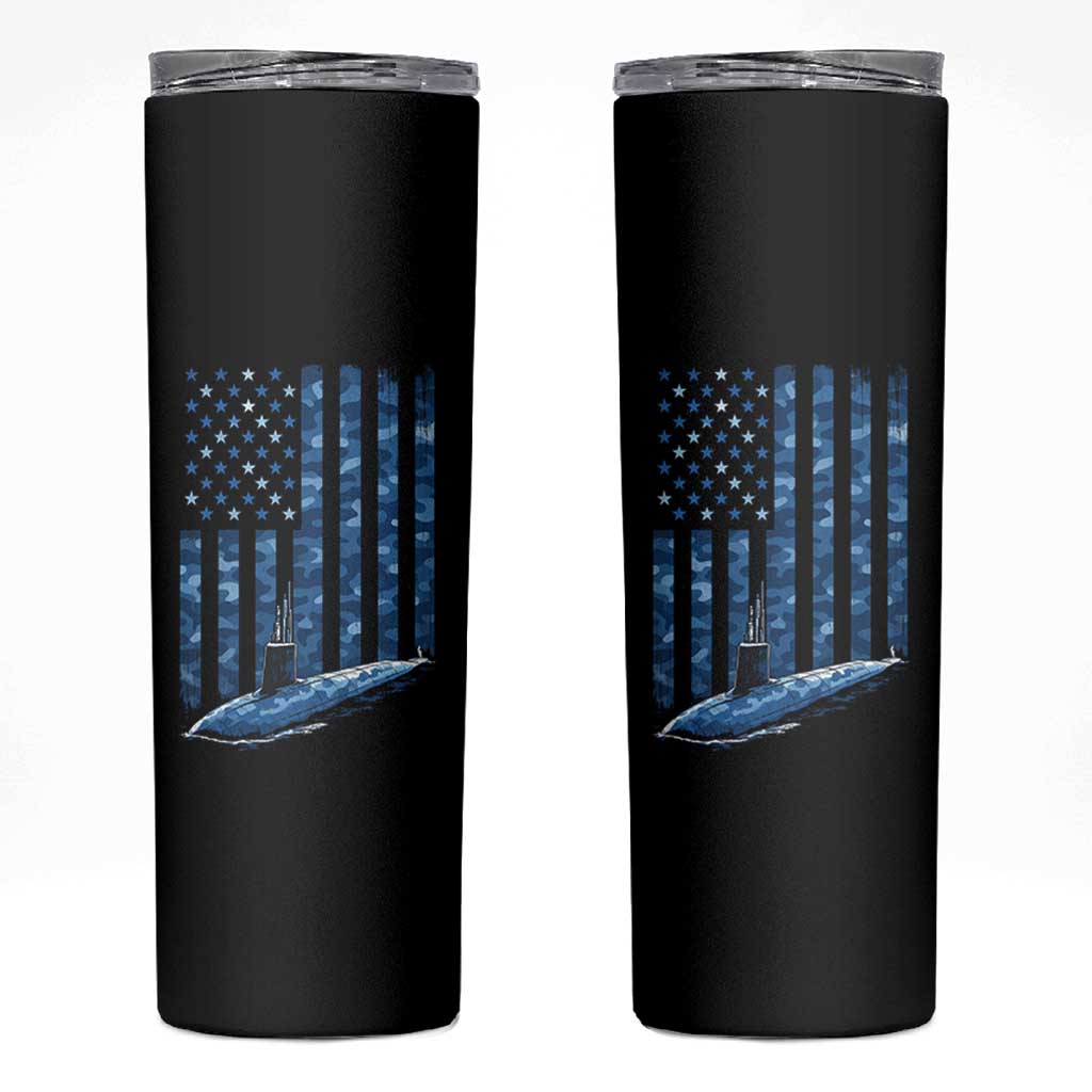 Patriotic Submarine Veteran Skinny Tumbler Submariner Vintage Camo American Flag - Wonder Print Shop
