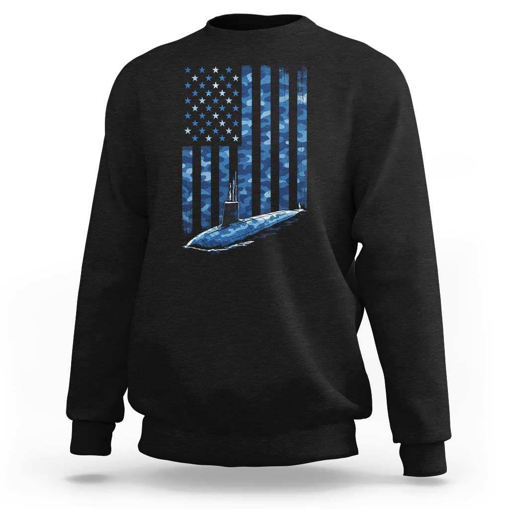Patriotic Submarine Veteran Sweatshirt Submariner Vintage Camo American Flag - Wonder Print Shop