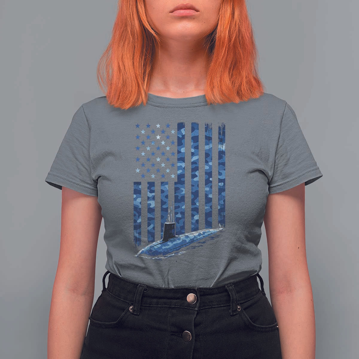 Patriotic Submarine Veteran T Shirt For Women Submariner Vintage Camo American Flag - Wonder Print Shop
