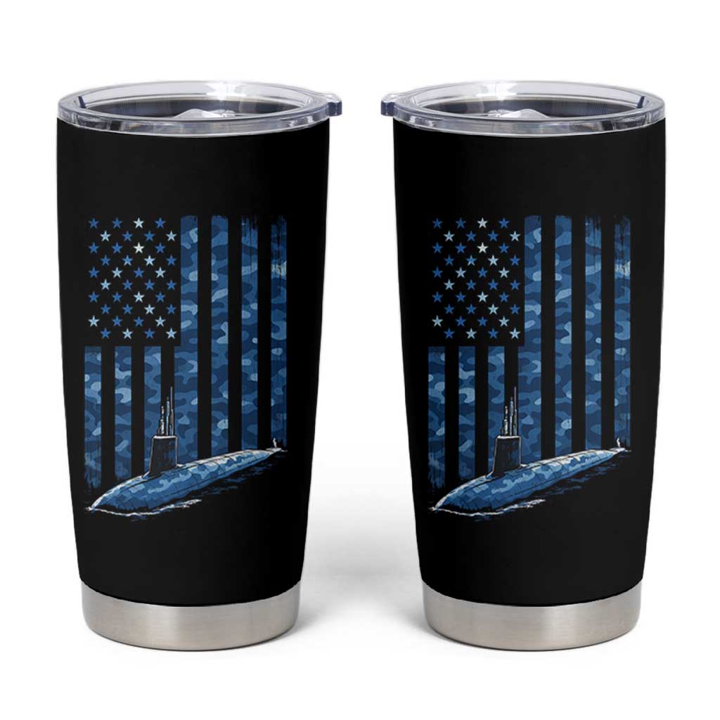 Patriotic Submarine Veteran Tumbler Cup Submariner Vintage Camo American Flag - Wonder Print Shop