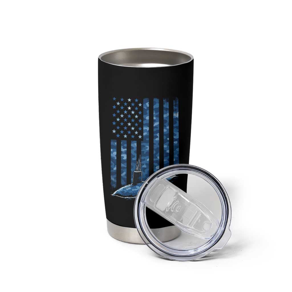 Patriotic Submarine Veteran Tumbler Cup Submariner Vintage Camo American Flag - Wonder Print Shop