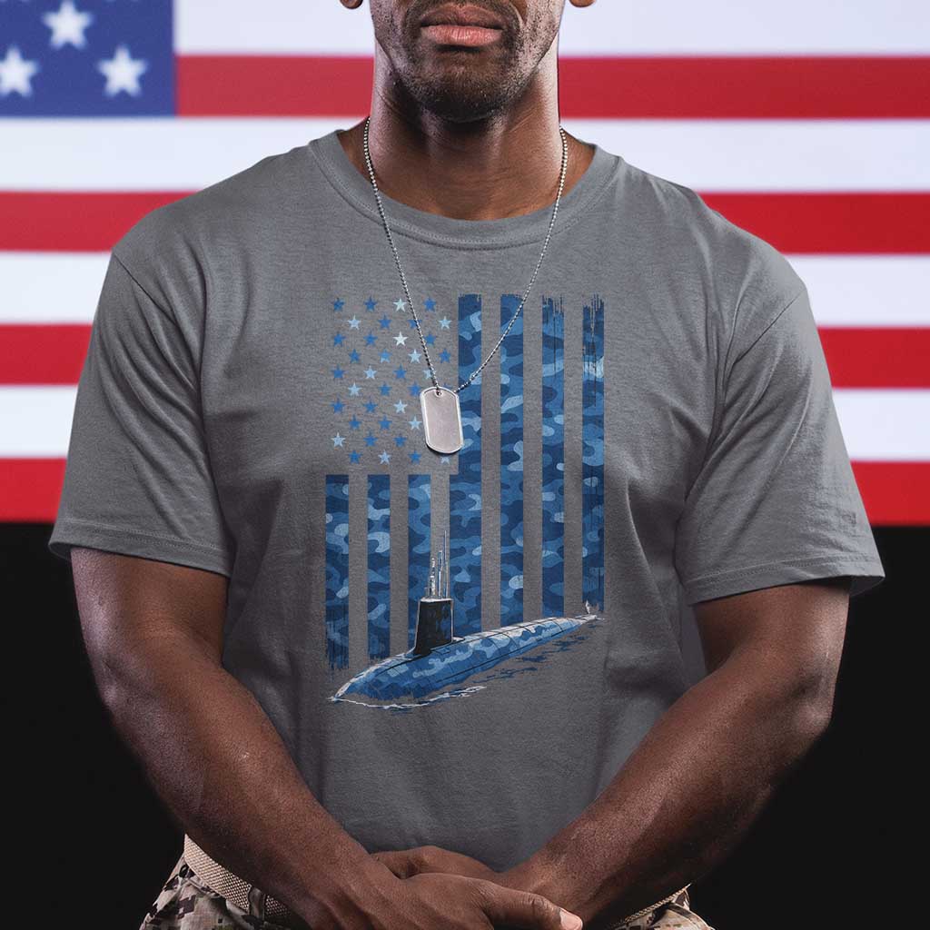 Patriotic Submarine Veteran T Shirt Submariner Vintage Camo American Flag - Wonder Print Shop