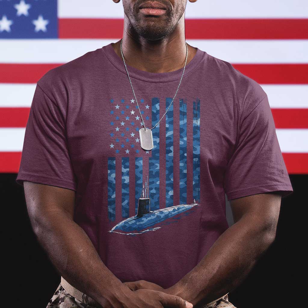 Patriotic Submarine Veteran T Shirt Submariner Vintage Camo American Flag - Wonder Print Shop