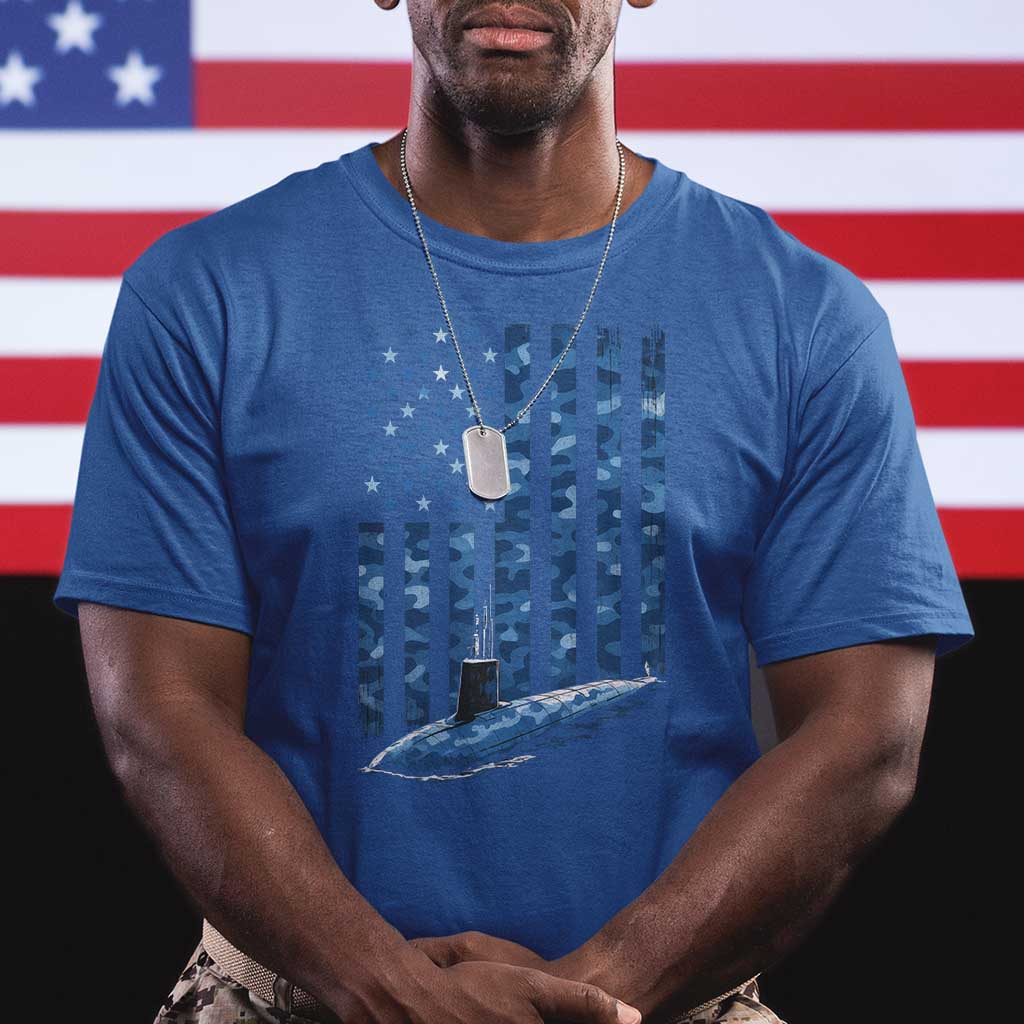 Patriotic Submarine Veteran T Shirt Submariner Vintage Camo American Flag - Wonder Print Shop
