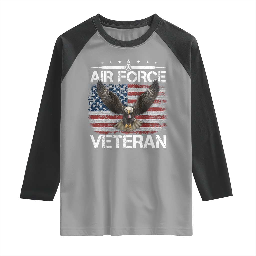 Air Force Veteran Raglan Shirt Bald Eagle Vintage American Flag - Wonder Print Shop