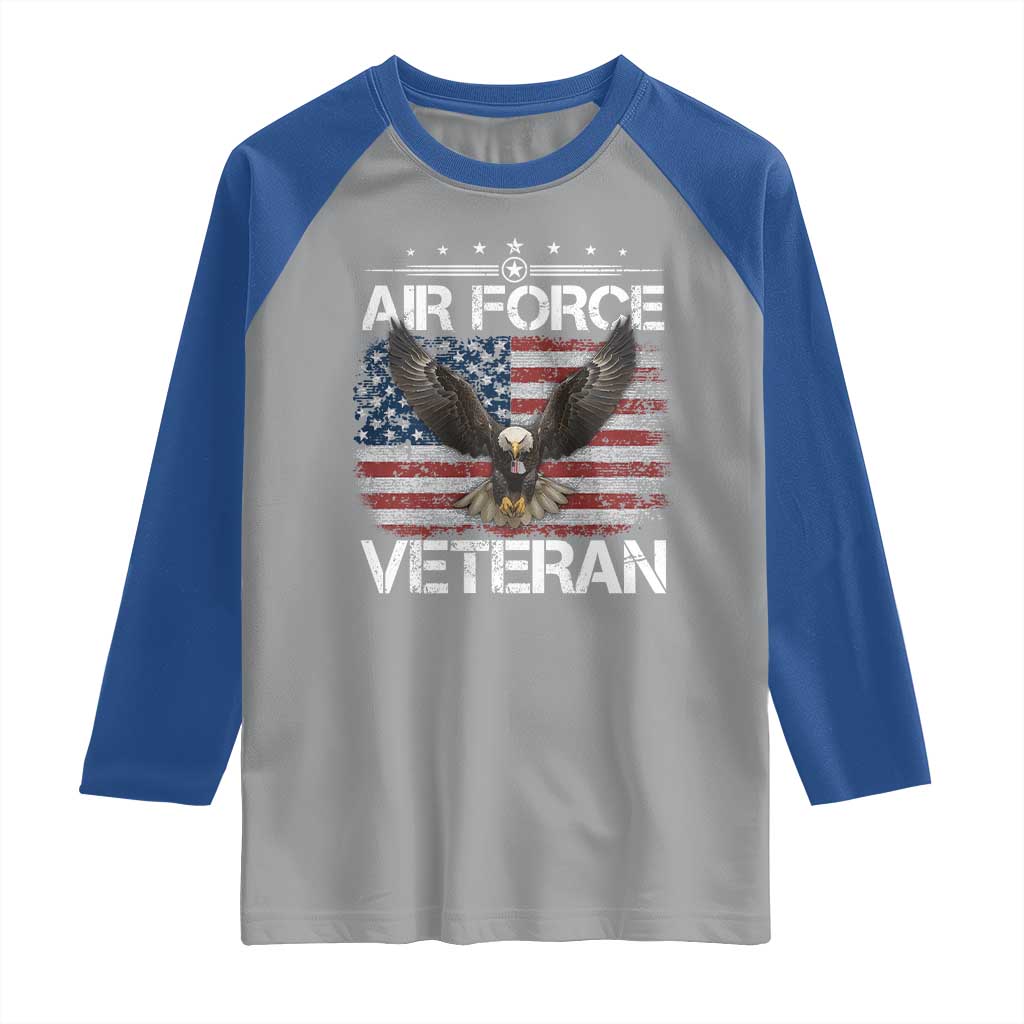 Air Force Veteran Raglan Shirt Bald Eagle Vintage American Flag - Wonder Print Shop