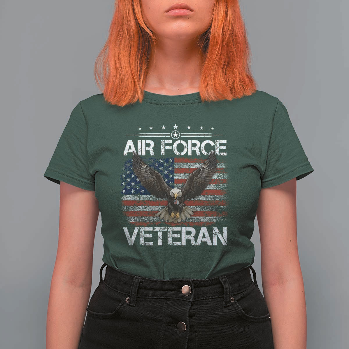 Air Force Veteran T Shirt For Women Bald Eagle Vintage American Flag - Wonder Print Shop
