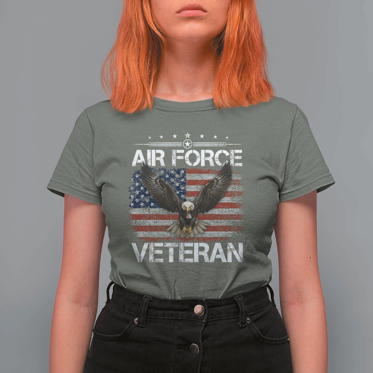 Air Force Veteran T Shirt For Women Bald Eagle Vintage American Flag - Wonder Print Shop