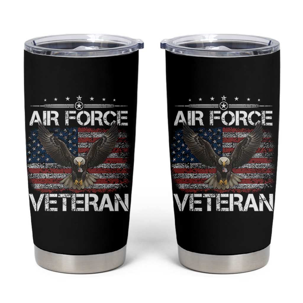 Air Force Veteran Tumbler Cup Bald Eagle Vintage American Flag - Wonder Print Shop