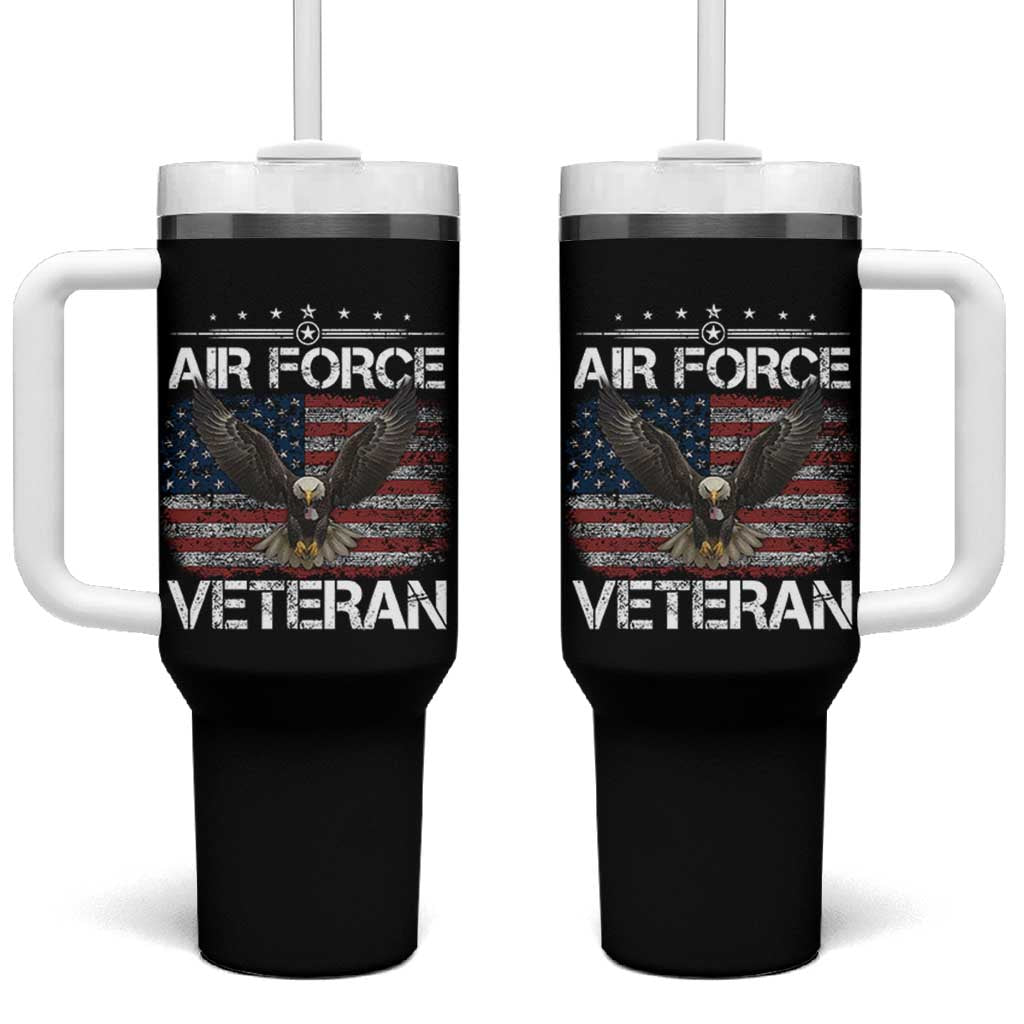 Air Force Veteran Tumbler With Handle Bald Eagle Vintage American Flag - Wonder Print Shop