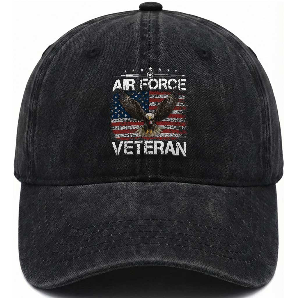 Air Force Veteran Washed Cotton Baseball Cap Bald Eagle Vintage American Flag