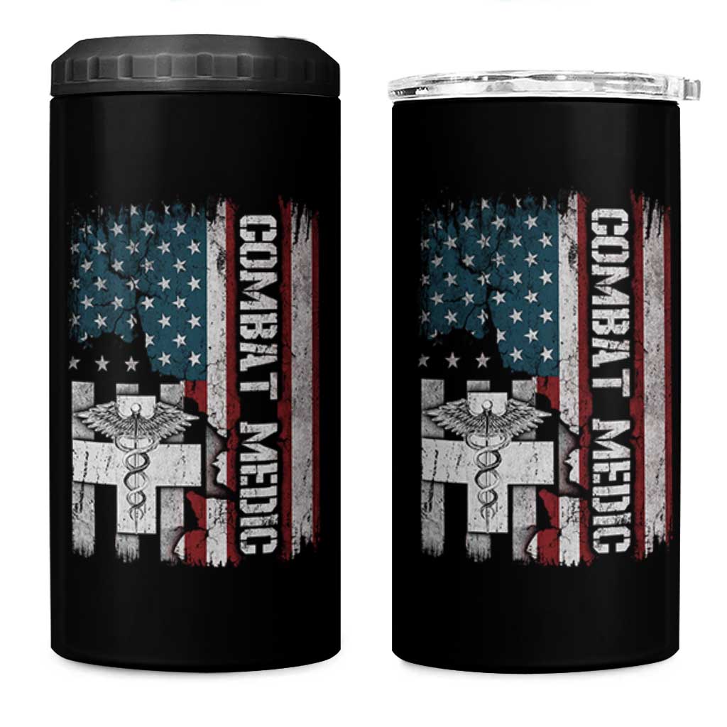 Combat Medic Soldier 4 in 1 Can Cooler Tumbler Medical Military American Flag - Wonder Print Shop